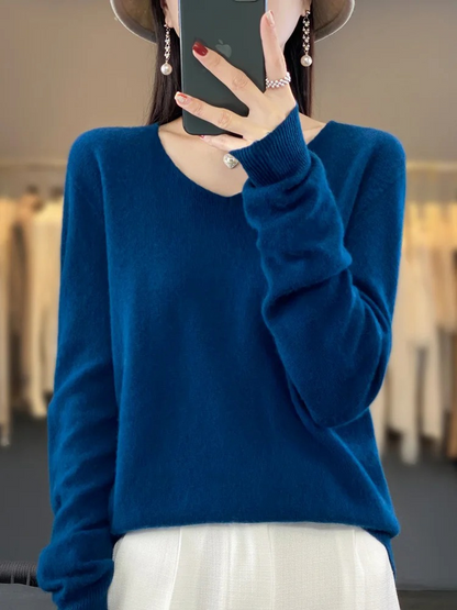 EVA-US | Cashmere Pullover Women Elegant V neck, Soft & Comfortable