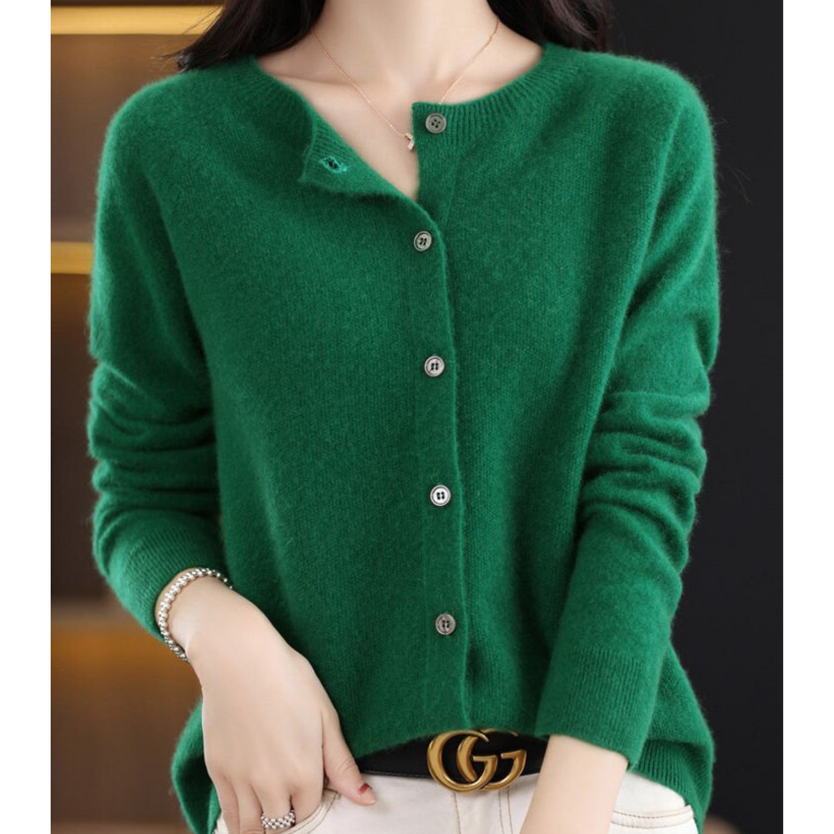 EVA-US | Merino wool women's O-neck cardigan cashmere sweater