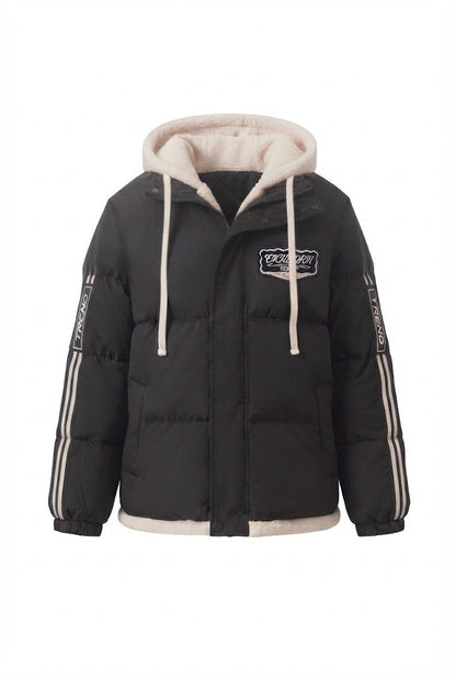 Women's trendy quilted hoodie with high-quality teddy inner construction and sporty striped sleeves