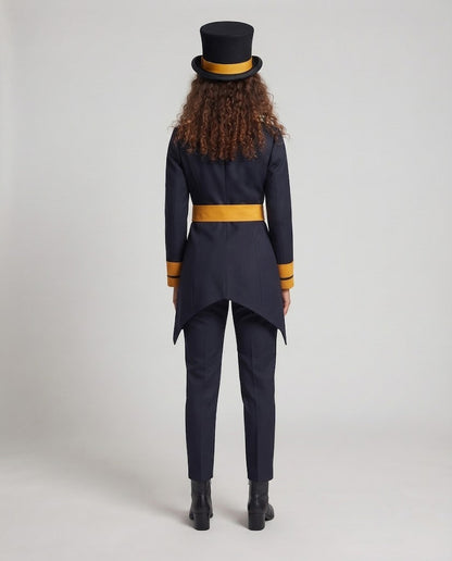 Women's costume set with elegant coat, shirt, gloves, and top hat EVA-US