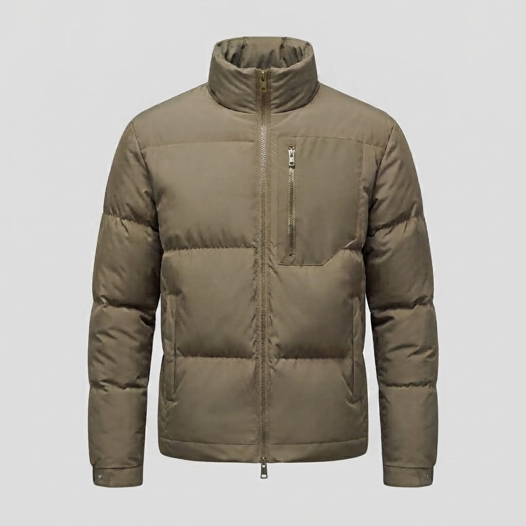 Men's Urban Short Puffer with High Stand Collar, Chest Zip and Windproof Shell EVA-US