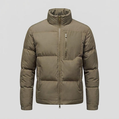 Men's Urban Short Puffer with High Stand Collar, Chest Zip and Windproof Shell EVA-US