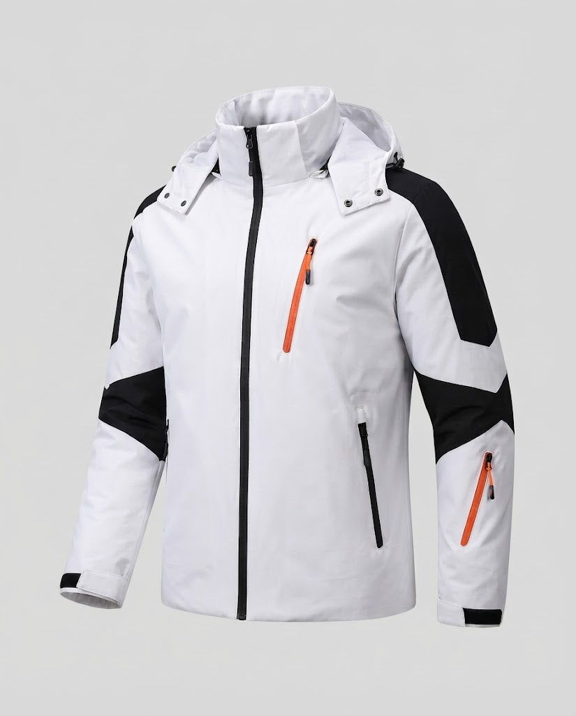 Men's technical winter jacket with high collar, wind and water-repellent shell and contrast zippers EVA-US