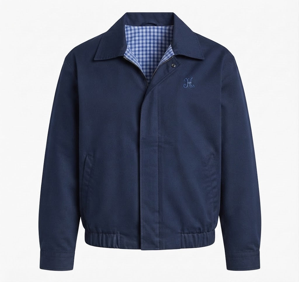 Women's lightweight windproof blouson jacket with checked lining, elastic hem, and subtle logo embroidery