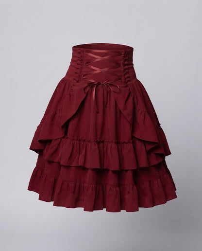 Women Sweet Ruffled Dress with Apron Design and Lacing Details EVA-US