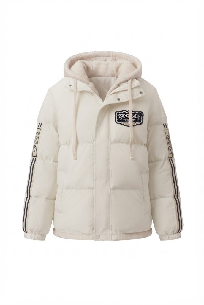 Women's trendy quilted hoodie with high-quality teddy inner construction and sporty striped sleeves