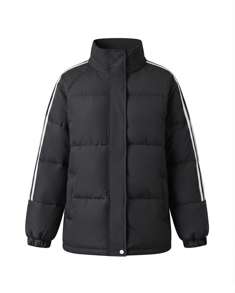Women nan sporty quilted city puffer with ergonomic stand-up collar and reflective arm stripes
