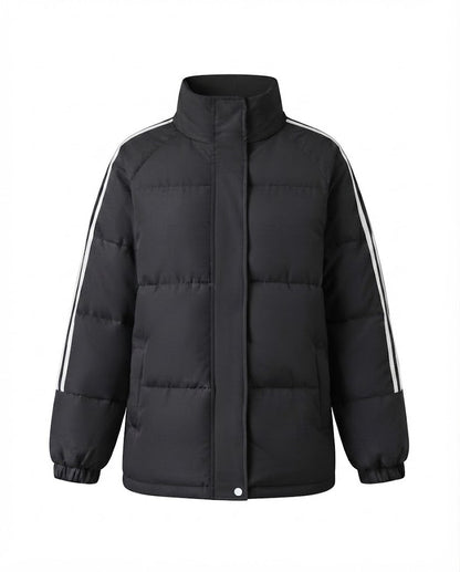 Women nan sporty quilted city puffer with ergonomic stand-up collar and reflective arm stripes