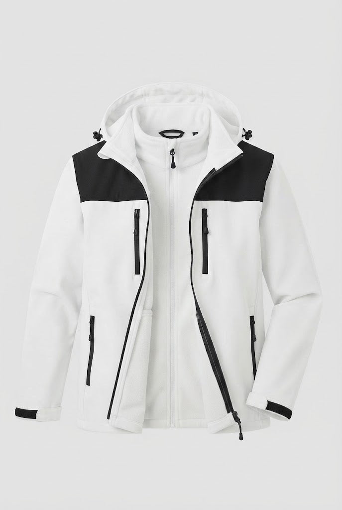 Men's two-layer softshell outdoor jacket with removable fleece inner jacket and hood EVA-US