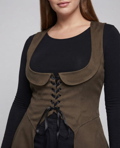 Women's elegant midi dress with sophisticated lacing detail and flowing cut EVA-US
