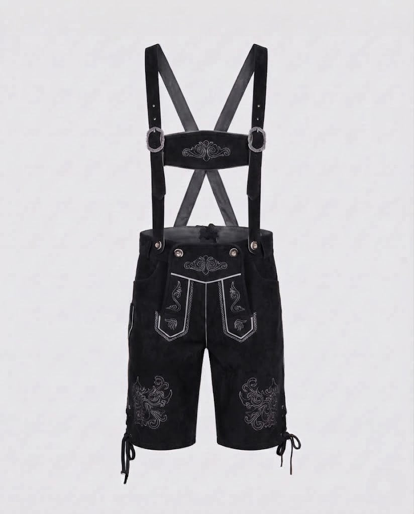 Men's Trachten Leather Shorts with Decorative Straps EVA-US
