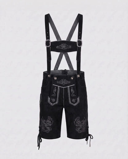 Men's Trachten Leather Shorts with Decorative Straps EVA-US