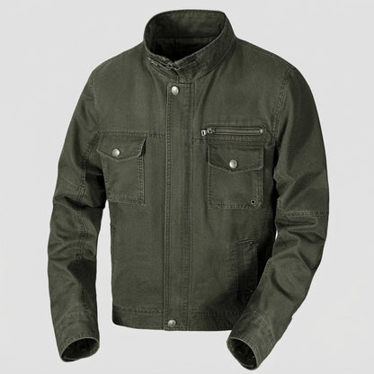 Men's Canvas Outdoor Jacket in Mechanic Look with Stand-Up Collar, Chest Zipper and Utility Pockets EVA-US