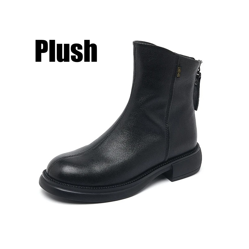 Women's leather ankle boots with back zipper and low heel