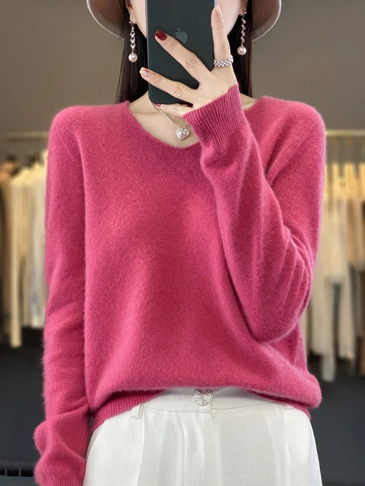EVA-US | Cashmere Pullover Women Elegant V neck, Soft & Comfortable