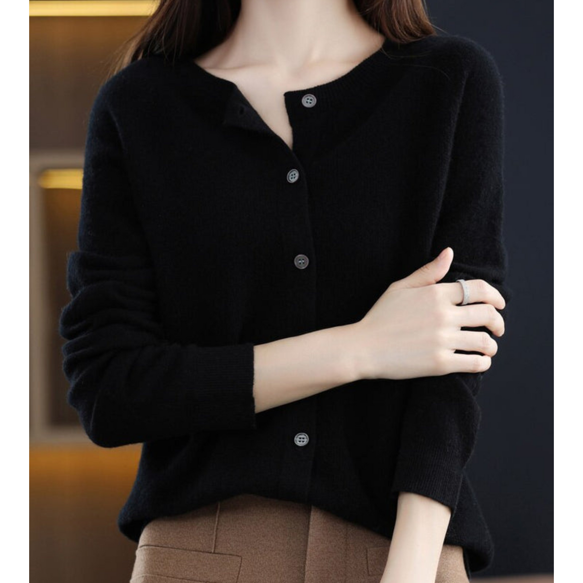 EVA-US | Merino wool women's O-neck cardigan cashmere sweater