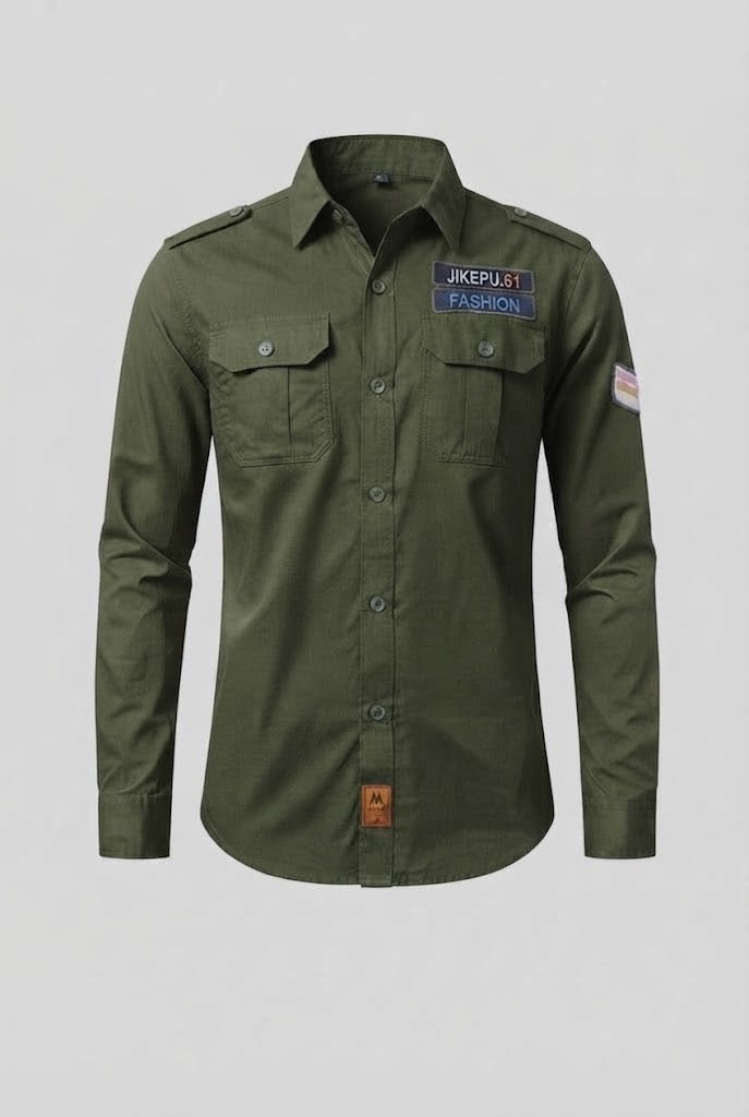 Men's Long Sleeve Utility Shirt with Shoulder Epaulettes and Chest Flap Pockets EVA-US
