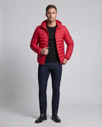 Men's Lightweight Quilted Hooded Jacket with Thermal Insulation and Wind-Repellent Microfiber EVA-US