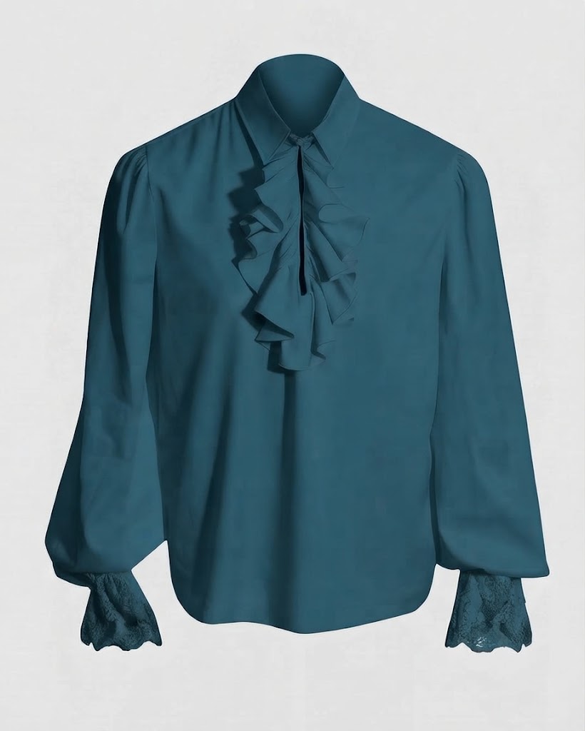 Women Ruffled Blouse with Elegant Collar Area EVA-US