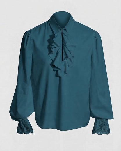 Women Ruffled Blouse with Elegant Collar Area EVA-US