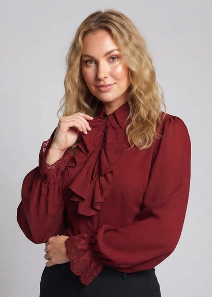 Women Ruffled Blouse with Elegant Collar Area EVA-US