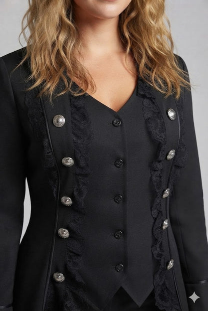 Women's elegant tailcoat with lace accents and decorative button placket EVA-US