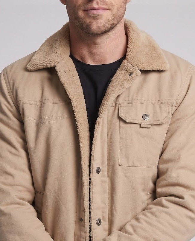 Men's Canvas Utility Jacket with Sherpa Lining and Chest Flap Pocket EVA-US