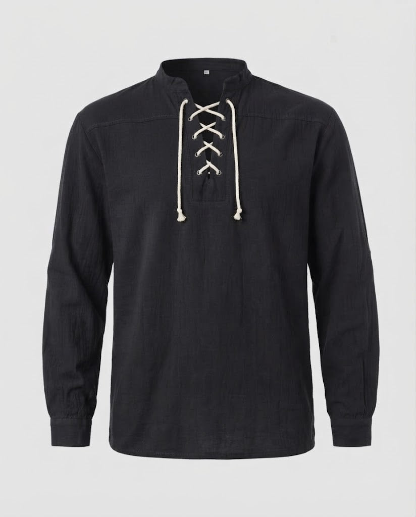 Men's short sleeve shirt with lacing and stand-up collar EVA-US
