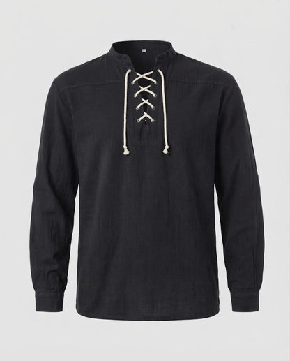 Men's short sleeve shirt with lacing and stand-up collar EVA-US
