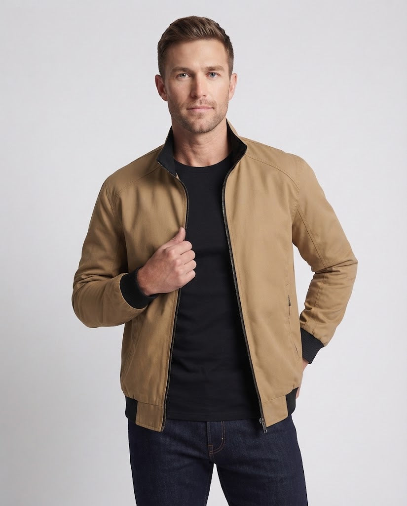 Men's Urban Thermal Bomber with Stand-Up Collar, Elastic Ribbed Cuffs and Hidden Zipper Pockets EVA-US
