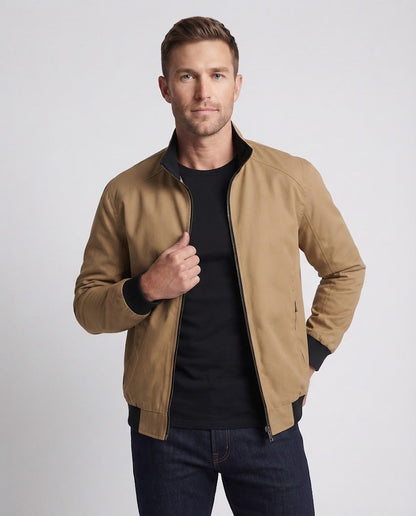 Men's Urban Thermal Bomber with Stand-Up Collar, Elastic Ribbed Cuffs and Hidden Zipper Pockets EVA-US