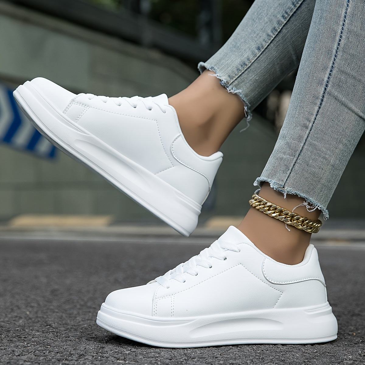 EVA-US | Clean White Leather Sneakers for Women, White