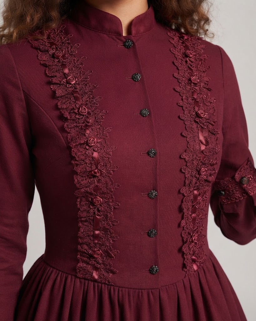Women Elegant Historical Dress with Detailed Floral Embroidery EVA-US