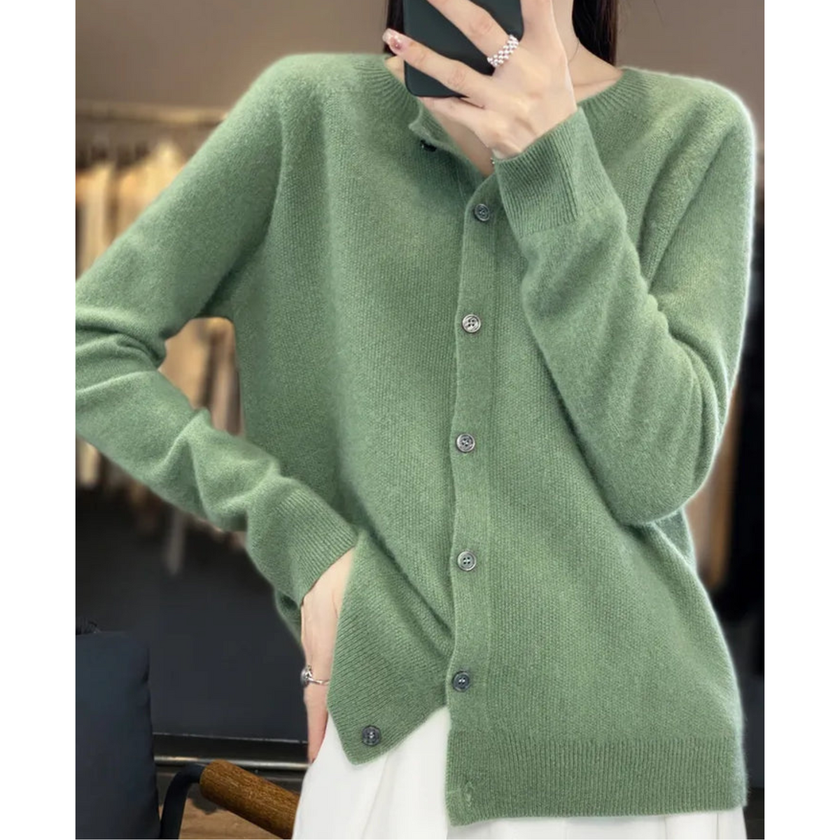 EVA-US | Merino wool women's O-neck cardigan cashmere sweater