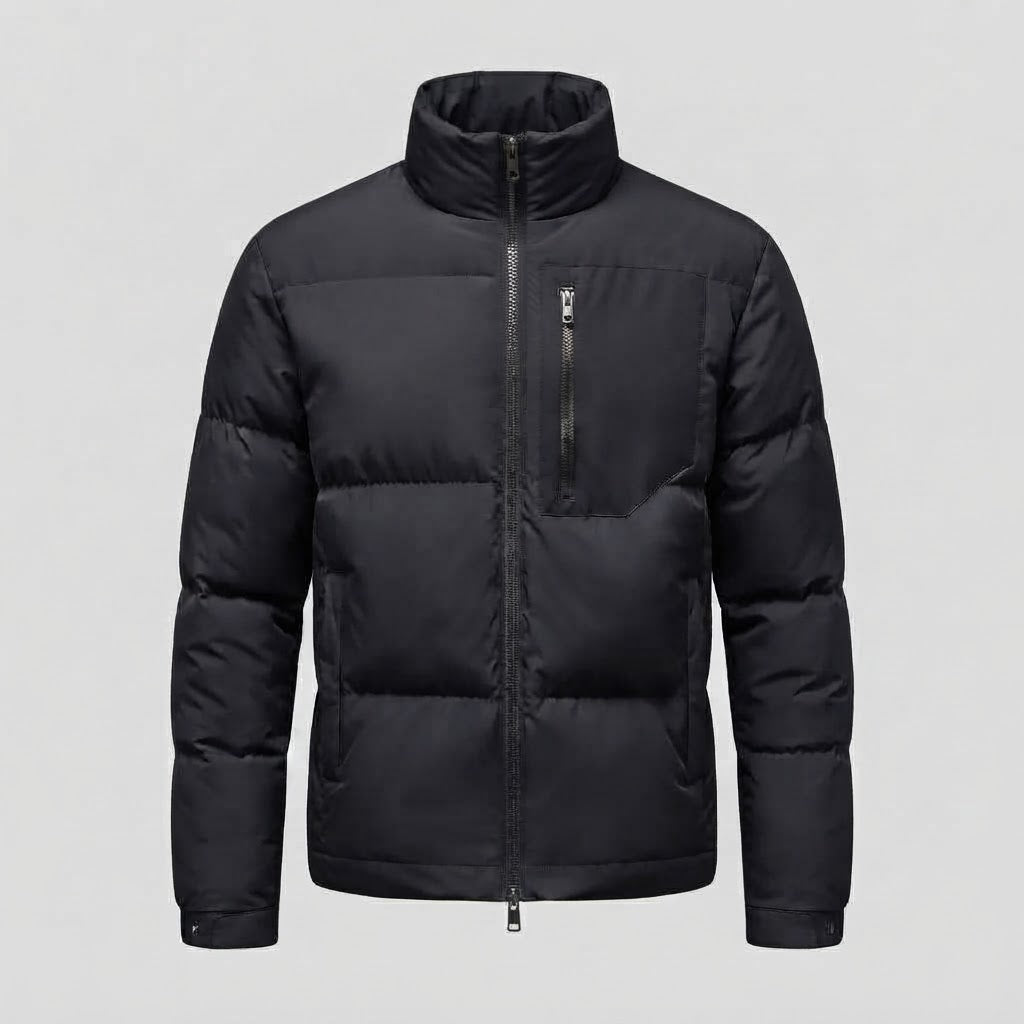 Men's Urban Short Puffer with High Stand Collar, Chest Zip and Windproof Shell EVA-US