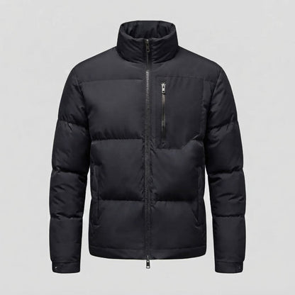 Men's Urban Short Puffer with High Stand Collar, Chest Zip and Windproof Shell EVA-US