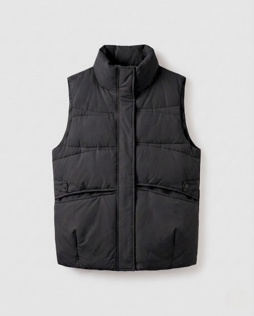 Women nan lightweight quilted thermo vest with high standing collar, concealed two-way zipper and side inset pockets