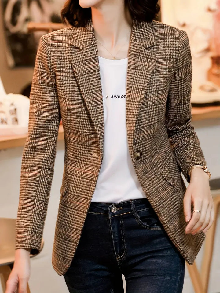 EVA-US | Checked Blazer With Lapel And One Button