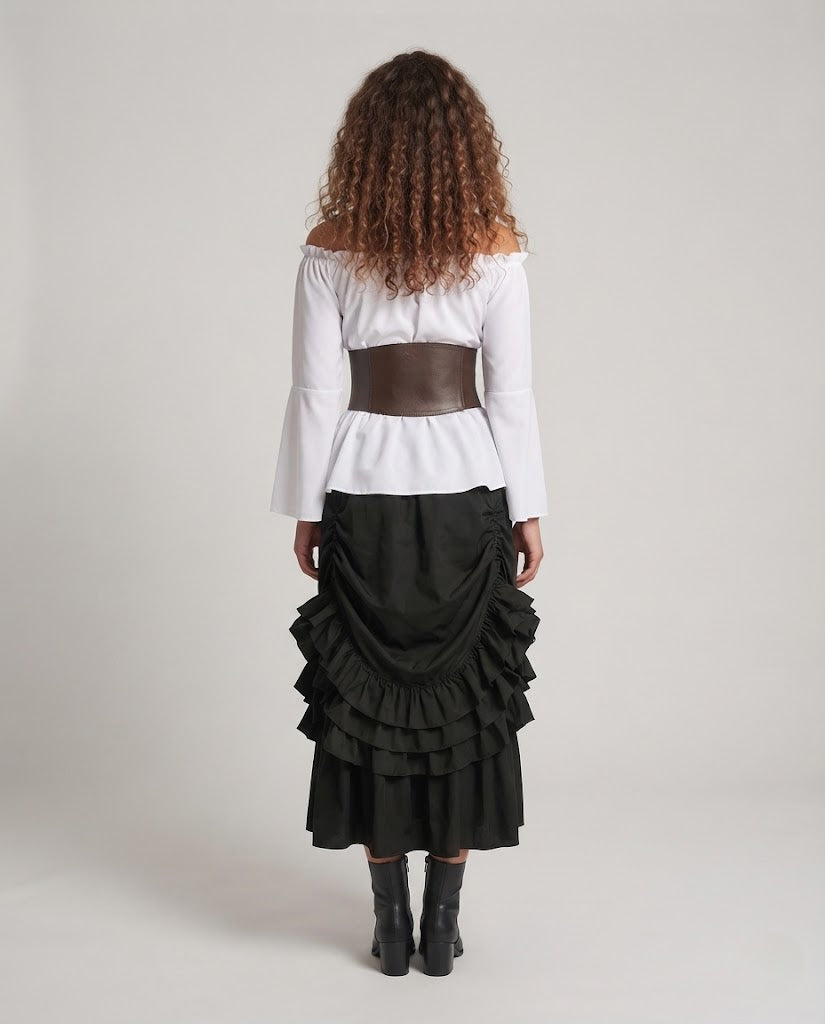 Women's Off-Shoulder Blouse with Ruffled Sleeves and Fitted Corset EVA-US