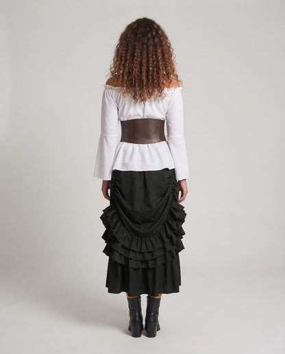 Women's Off-Shoulder Blouse with Ruffled Sleeves and Fitted Corset EVA-US