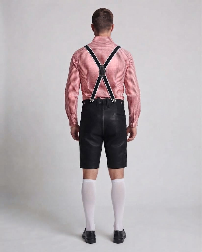 Men's Trachten Leather Shorts with Decorative Straps EVA-US