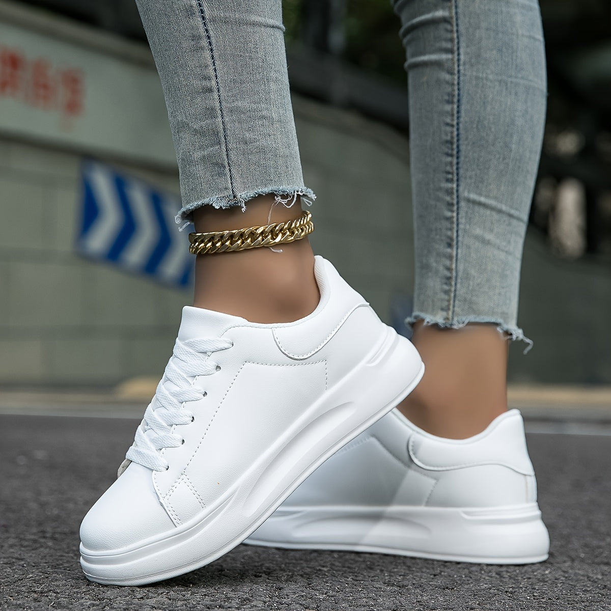 EVA-US | Clean White Leather Sneakers for Women, White