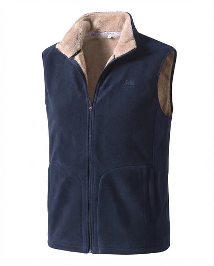 Men's thermal fleece vest with Sherpa lining, high stand-up collar and concealed side pockets