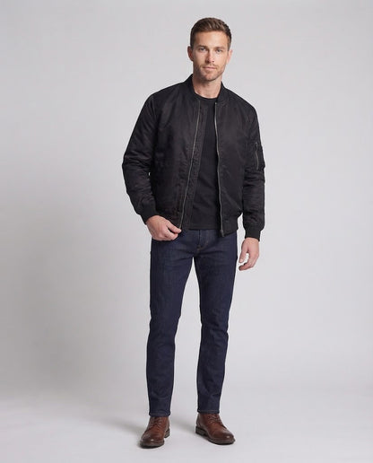 Men's technical nylon flight bomber with padded lining, arm pocket, and elastic ribbed cuffs EVA-US