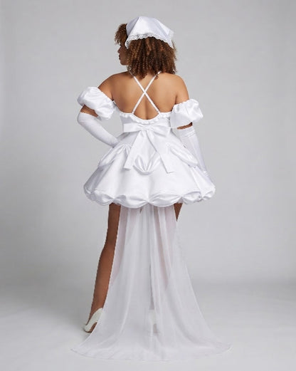 Women's Bridal Cosplay Dress with Sleeve Appliqués and Elaborate Ruffles EVA-US