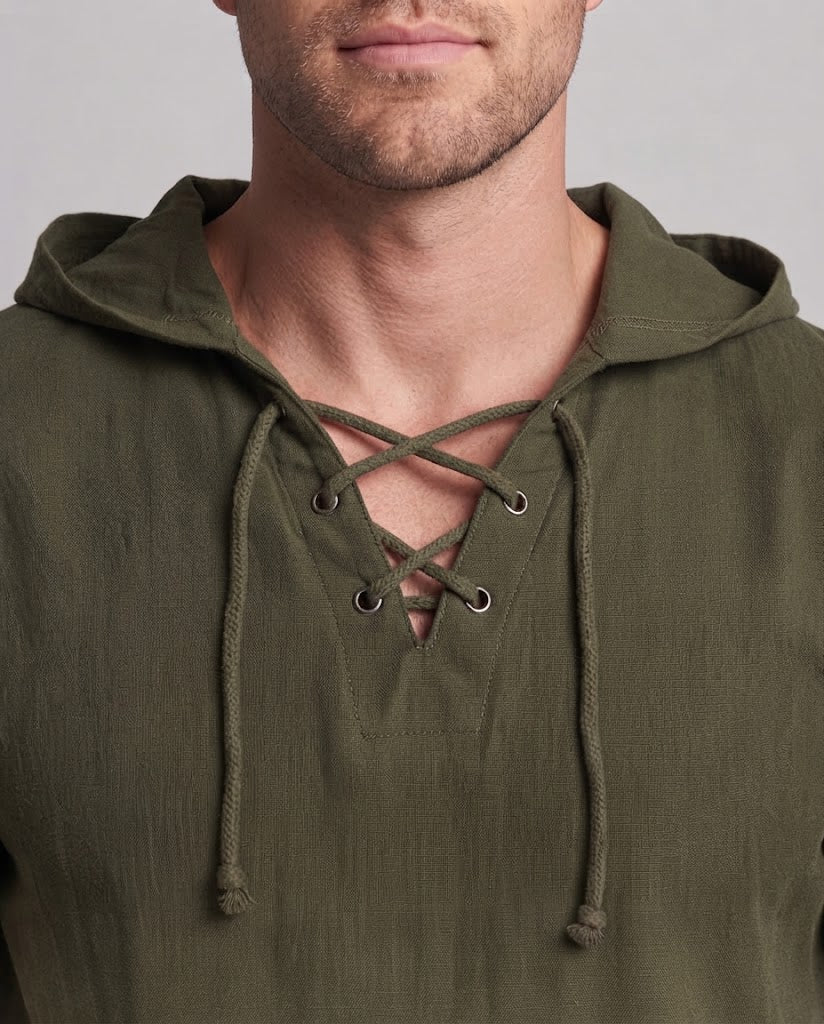 Men's casual shirt with hood and lacing EVA-US