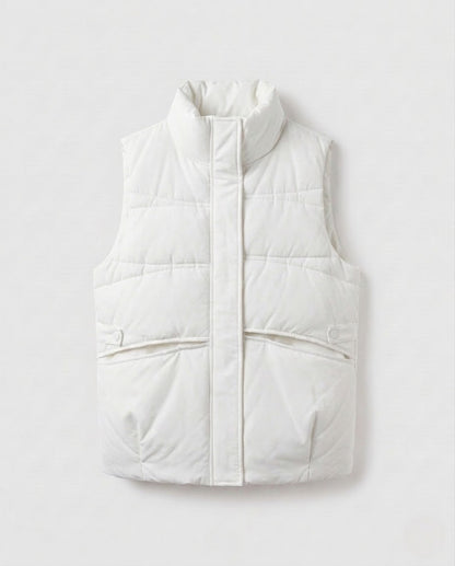 Women nan lightweight quilted thermo vest with high standing collar, concealed two-way zipper and side inset pockets