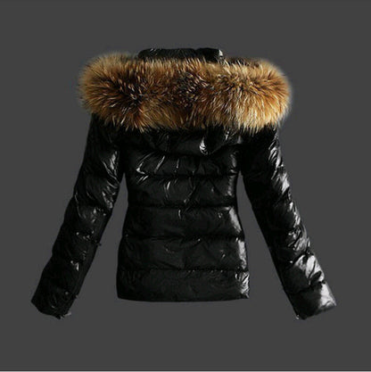 EVA-US | Jacket with Fur Collar - stylish black women's winter jacket