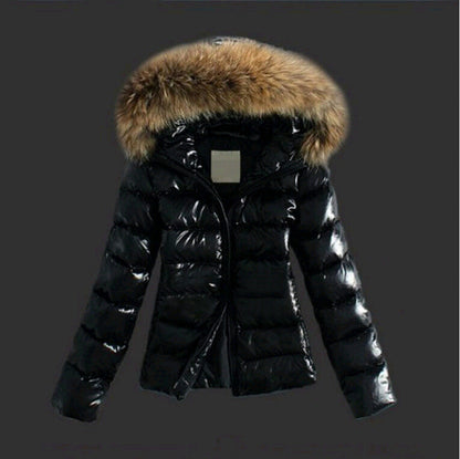EVA-US | Jacket with Fur Collar - stylish black women's Winter Jacket