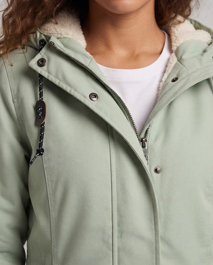 Women's Lined Hooded Parka with Teddy Lining, Drawstring and Flap Pockets EVA-US